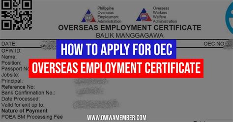 owwa overseas employment certificate.